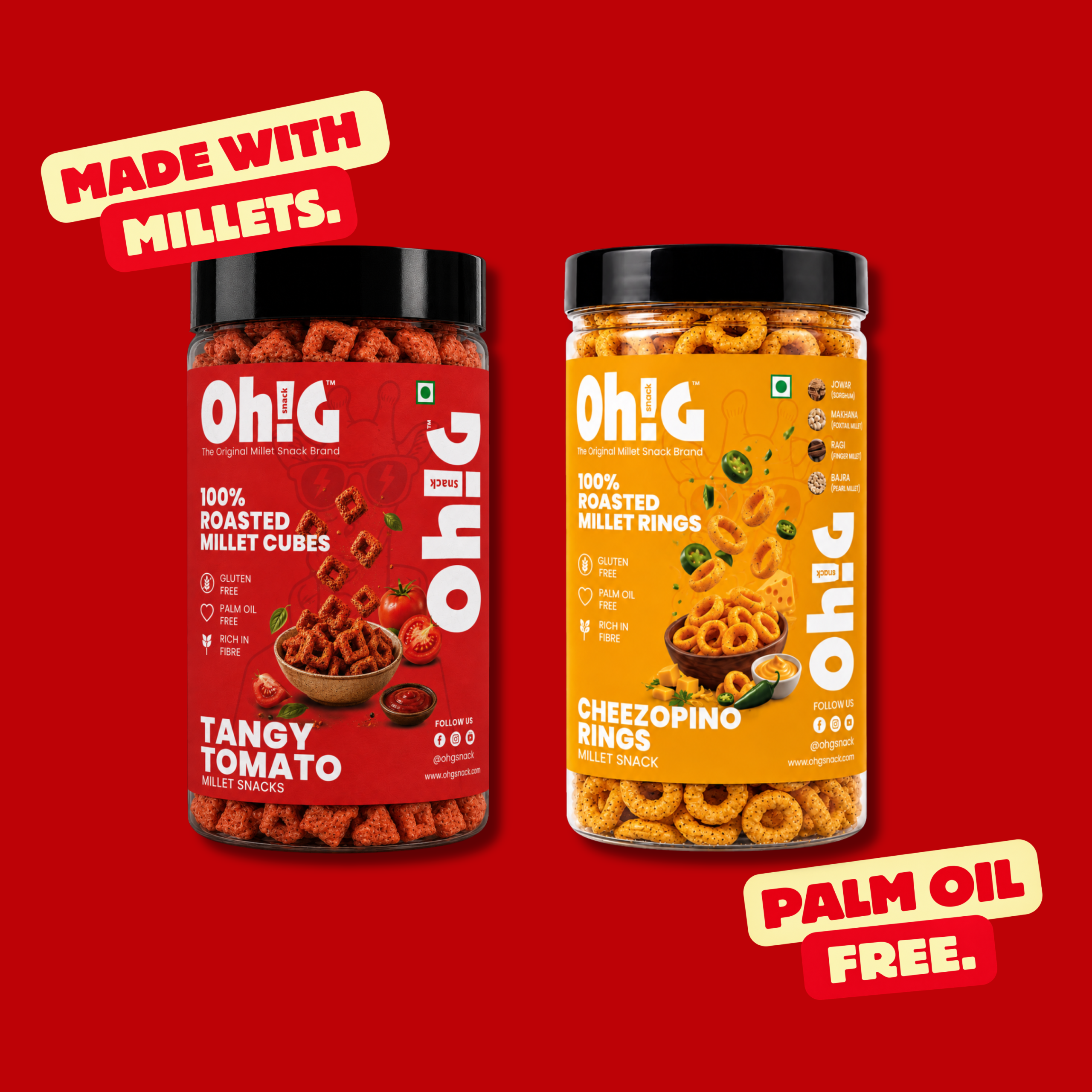 Oh!G Crunch Pair – Tangy Tomato + Cheezopino Rings