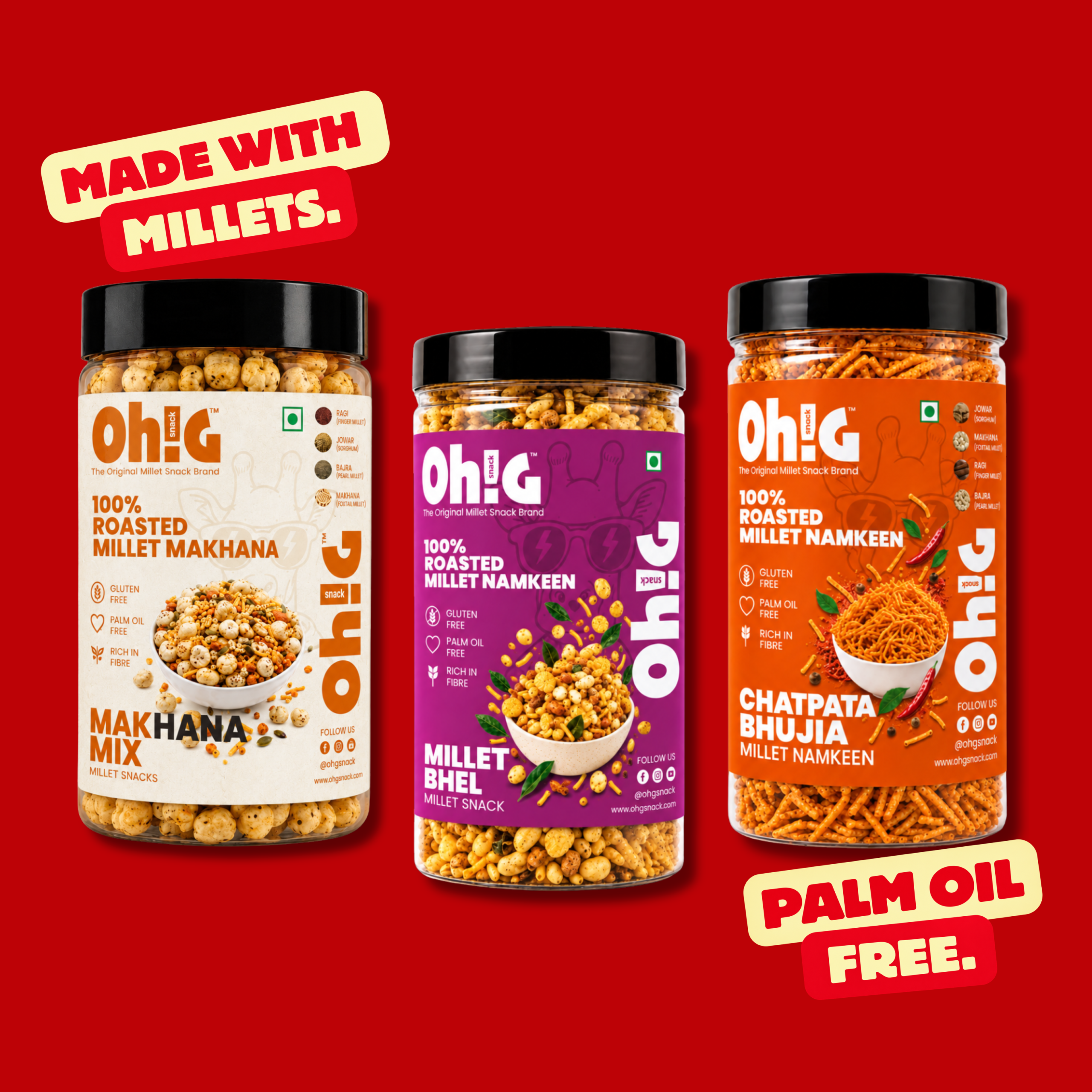 Oh!G Flavor Trio – Makhana Mix + Millet Bhel + Chatpata Bhujia 2