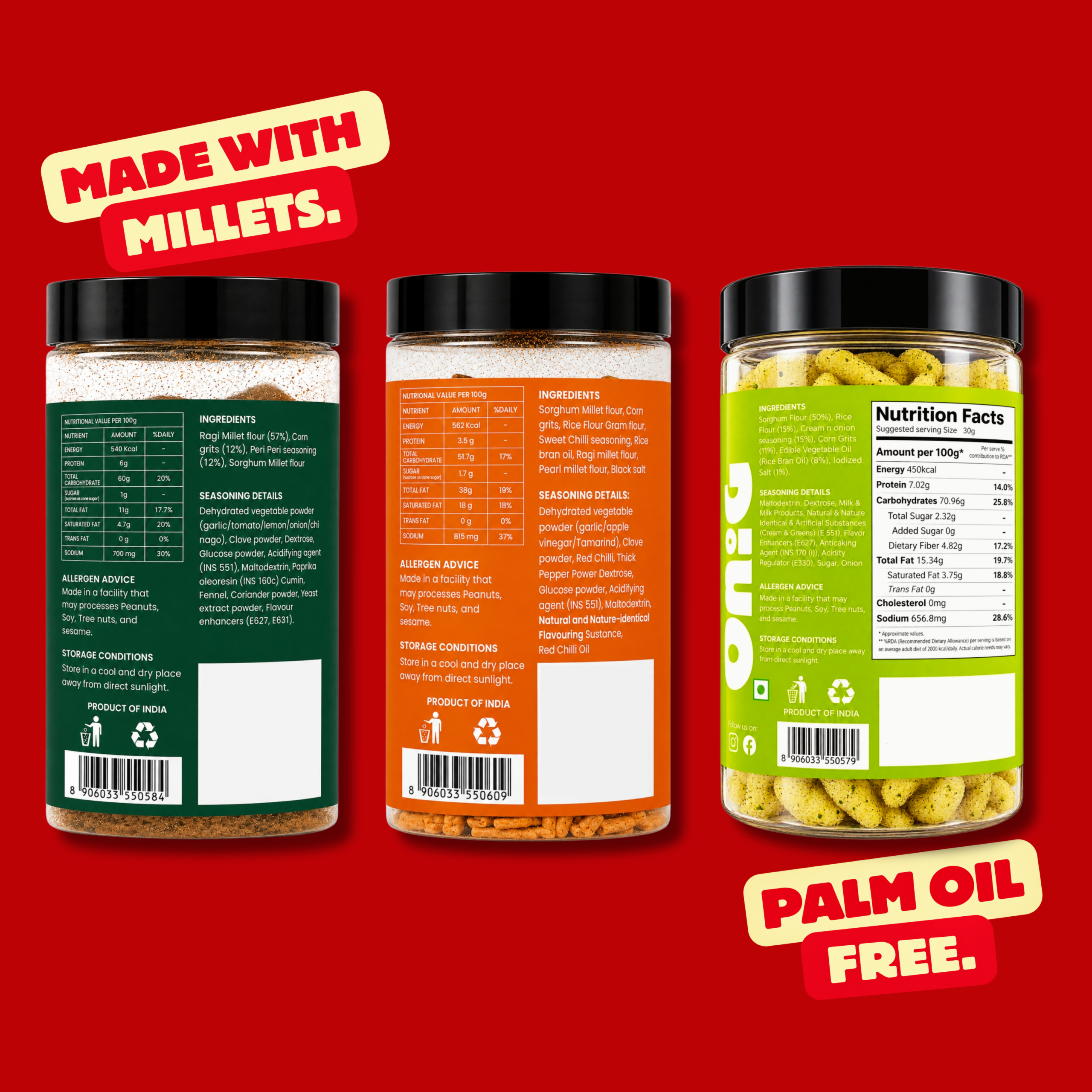 Oh!G Flavor Trio – Ragi Peri Peri + Sweet Chilli + Cream & Onion - Image 2